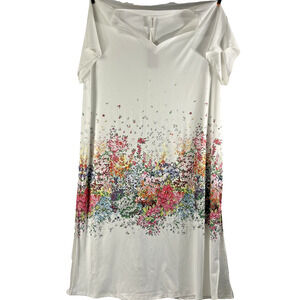 Zolucky Tunic Dress Womens 4X White Floral Casual Summer Dress